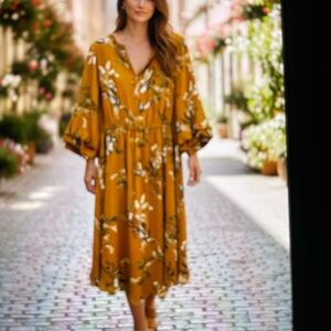 Ivanka Trump Mustard Floral Midi Dress